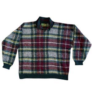 Vintage 80s OUTBACK RED Tartan Plaid Wool Sweater Large